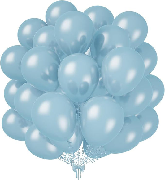 KALOR 12 Inch Pearl Blue Balloons, 50 Pcs Shiny Latex Helium Balloons for Kid's Birthday Party, Baby Shower, Wedding, Graduate Party Decorations