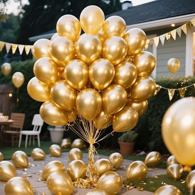 300 Pcs Gold Metallic Chrome Balloons 12 inch Gold Helium Party Balloon for Wedding Baby Shower Christmas Birthday Party Decoration