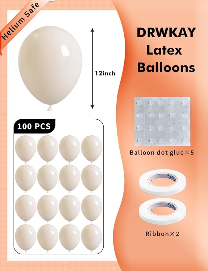 White Sand Balloons 100 Pack, 12 Inch Latex Helium Cream White Balloons Garland for Elegant Birthday Wedding Baby Shower Graduation Arch Party Decorations