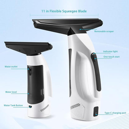 Window Vacuum Squeegee Cordless, Handheld Window Vac with Multi-Purpose Spray Bottle & Microfiber Cloth, Electric Cleaning Tool for Windows, Mirror, Countertop