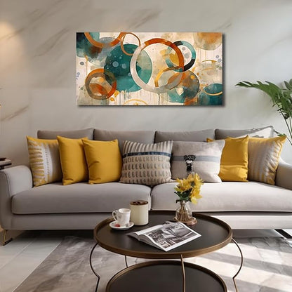 CANEITO Abstract Wall Art for Living Room, Circle Canvas Wall-Decor for Bedroom, Geometric Print Artwork, Size 40 x 20 Inches