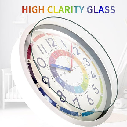 Time Teaching Clock 12 Inch Silent Wall Clock for Kids Learning Time, Silent Non-Ticking Quartz Decorative Wall Clock for Teacher's Classrooms Or Children's Bedrooms