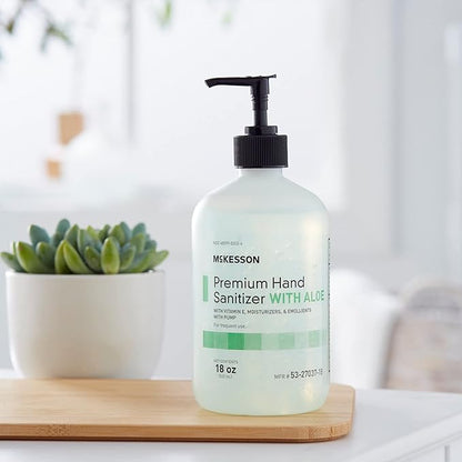 McKesson Hand Sanitizer with Aloe, 18 oz Pump Bottle – 70% Ethyl Alcohol, Spring Water Scent, No-Rinse Gel with Vitamin E and Moisturizers, Medical-Grade Sanitizer