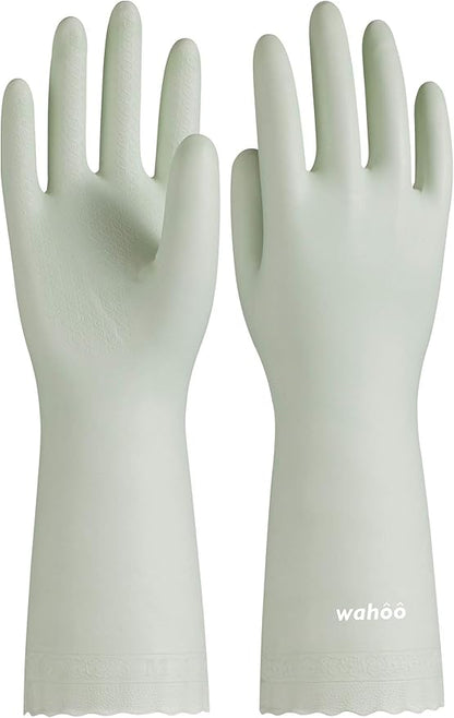 LANON wahoo Skin-Friendly Cleaning Gloves, Dishwashing Kitchen Gloves with Cotton Flocked Liner, Reusable, Non-Slip, Canary Green, Medium