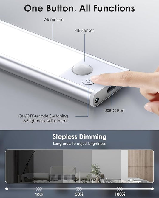 2-Pack Under Cabinet Lighting, Upgraded 3200mAh Rechargeable Under Cabinet Lights Wireless, LED Motion Sensor Light Indoor Closet Lights Under-counter Light Fixtures for Kitchen, Hallway, Pantry, 14in