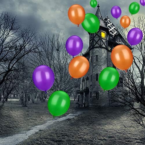 TecUnite 100 Pcs Orange Purple Green Latex Balloons 13 Inch Colorful Round Balloons for Halloween Wedding Birthday Racing Car Poker Card Party Decoration