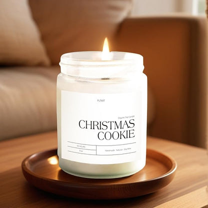 Christmas Cookie Highly Scented Candle for Home, 9oz Natural Soy Aromatherapy Non Toxic Candles with Essential Oil, Home Fragrance Stress Relief & Meditation Xmas Candles Gifts for Women & Men