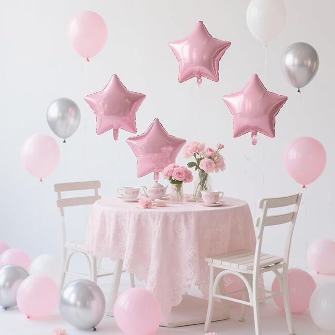 Pink Graduation Balloons Star Balloons Pink Foil Balloon Set Mylar Helium Metallic 12pcs 18 Inch Birthday Decorations Room Decor Class of 2025 Party Decorations Baby Shower Anniversary Wedding