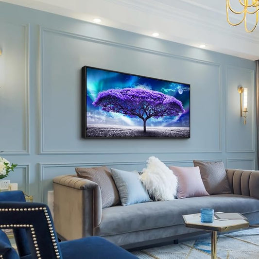Wapluam Black Framed Canvas Wall Art For Living Room Large Size Wall Decor For Bedroom Purple Tree Abstract Scenery Pictures Artwork Canvas Prints Office Decor Painting Modern Home Decoration 20X40