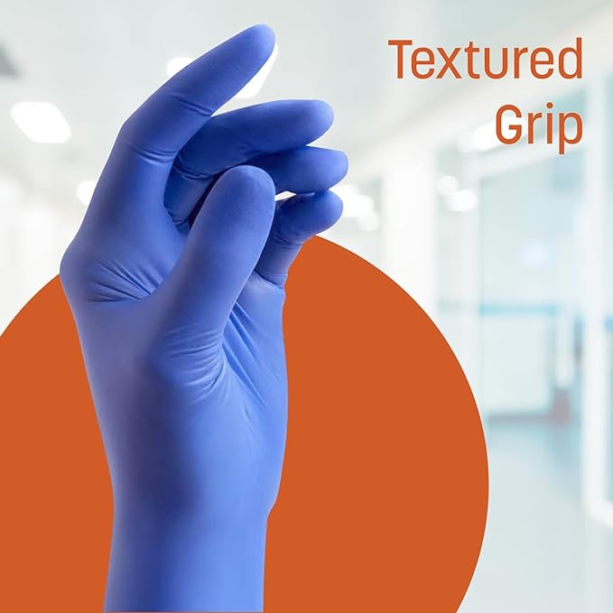 Caring Nitrile Exam Gloves, Blue, Powder-Free, Disposable Gloves for Medical Care, First Aid, Cleaning, Food Prep