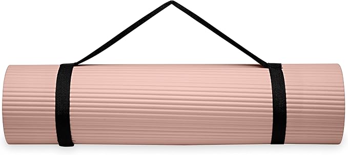 Gaiam Essentials 2/5" Thick (10mm) Yoga & Pilates, Fitness & Exercise Mat with Easy-Cinch Carrier Strap Cushion Support For Fitness and Gym Workouts