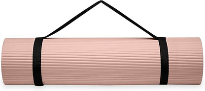 Gaiam Essentials 2/5" Thick (10mm) Yoga & Pilates, Fitness & Exercise Mat with Easy-Cinch Carrier Strap Cushion Support For Fitness and Gym Workouts