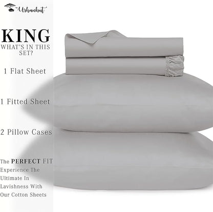 URBANHUT 800 Thread Count Egyptian Cotton Sheets King Size, Long Staple Bed Sheets, 4 Pc Bed Sheet Sets for King Size Bedding, Sateen Weave Luxury Hotel Bed Sheets Fits 16" Deep Pocket - Silver Grey