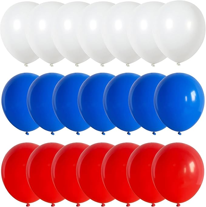 75 Pcs Red, White & Blue Balloons - 12 Inch Matte Red, Royal Blue, White Helium Latex Balloons for 4th of July, Memorial Day, Birthday, Baby Shower Parties
