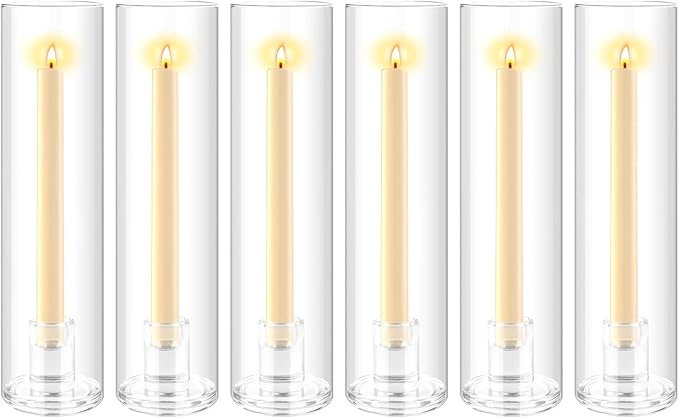 6pcs Hurricane Glass Candle Holders for Candlesticks,Large Glass Hurricane Candle Holder Bulk,Taper Hurricane Candle Holder with Cover and Heavy Base for Wedding Party Christmas
