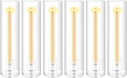 6pcs Hurricane Glass Candle Holders for Candlesticks,Large Glass Hurricane Candle Holder Bulk,Taper Hurricane Candle Holder with Cover and Heavy Base for Wedding Party Christmas