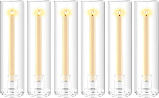 6pcs Hurricane Glass Candle Holders for Candlesticks,Large Glass Hurricane Candle Holder Bulk,Taper Hurricane Candle Holder with Cover and Heavy Base for Wedding Party Christmas