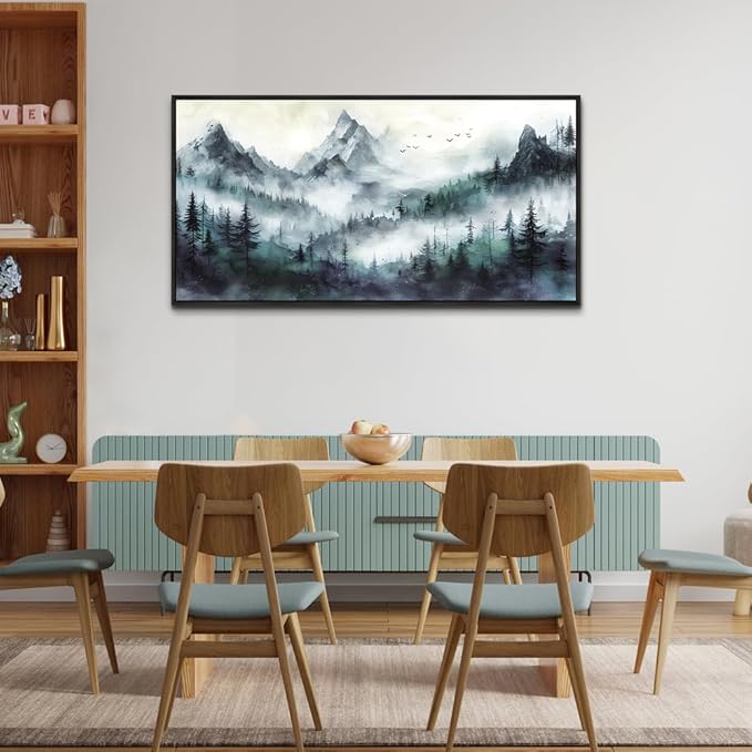 Wapluam Mountain Canvas Wall Art Living Room Modern Wall Decorations For Bedroom Trees Landscape Painting Forest Pictures Office Wall Decor Canvas Prints Large Home Decor Black Framed 48x24