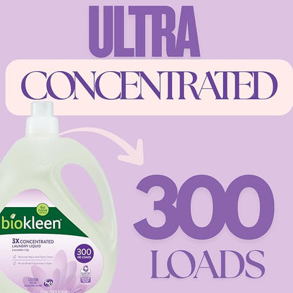 Biokleen Natural Laundry Detergent - 300 HE Loads - Liquid, Eco-Friendly, Plant-Based, No Artificial Fragrance, Colors or Preservatives, Lavender Lily, 150 Fl Oz