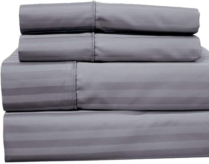 Royal Hotel Bedding 620-Thread-Count Sheet Set, Wrinkle-Free Cotton-Blend Sheets, Sateen Striped, Deep Pocket, Split-King: Adjustable King Size, Gray