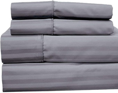 Royal Hotel Bedding 620-Thread-Count Sheet Set, Wrinkle-Free Cotton-Blend Sheets, Sateen Striped, Deep Pocket, Split-King: Adjustable King Size, Gray