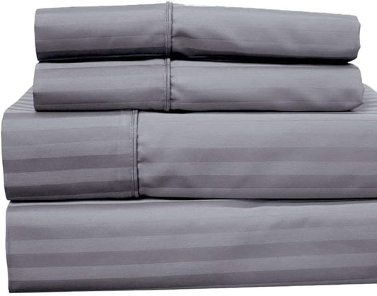 Royal Hotel Bedding 620-Thread-Count Sheet Set, Wrinkle-Free Cotton-Blend Sheets, Sateen Striped, Deep Pocket, California King Size, Gray