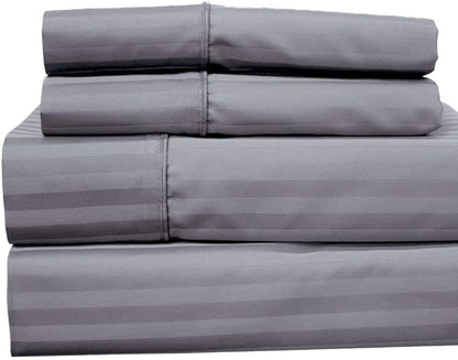 Royal Hotel Bedding 620-Thread-Count Sheet Set, Wrinkle-Free Cotton-Blend Sheets, Sateen Striped, Deep Pocket, King Size, Gray