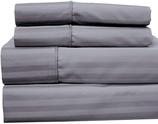 Royal Hotel Bedding 620-Thread-Count Pillowcases Set, Wrinkle-Free Cotton-Blend Pillow Cases, Sateen Striped, Standard Size, Gray