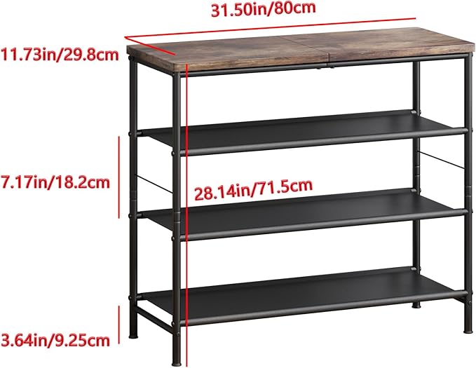 Shoe Rack Organizer 5 Tier Metal Organizer Shelf with Industrial MDF Board and Layer Fabric for Entryway Closet Bedroom Living Room Garage,Black & Rustic Brown (Black+Rustic Brown, 4 Tier)