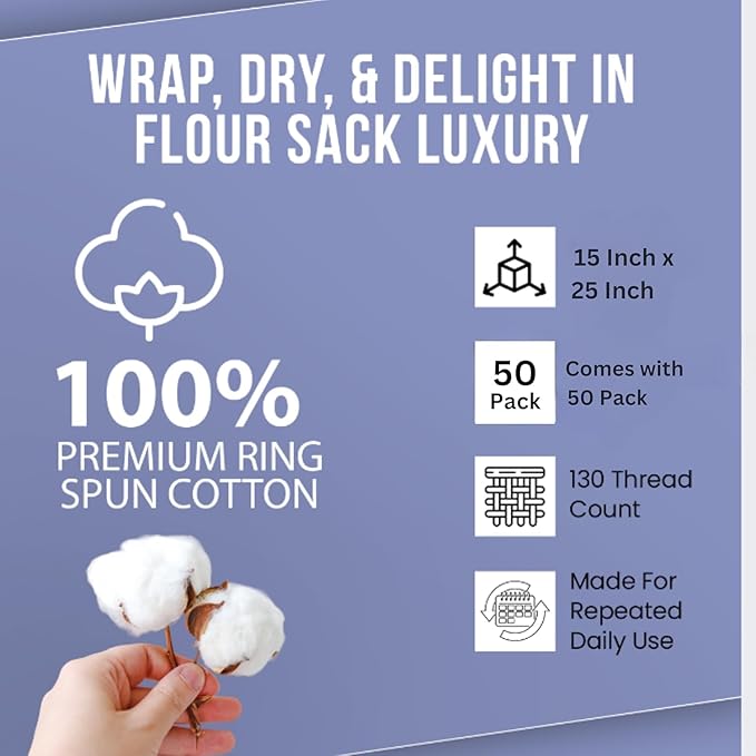 WHITEWRAP Flour Sack Towels| Tea Towel for Crafts| Kitchen Dish Cotton Blank Towel for Embroidery|Baking Bread Proofing Linen Cover| Thick Absorbent Quick Dry| 24 Pack 18"x28" White