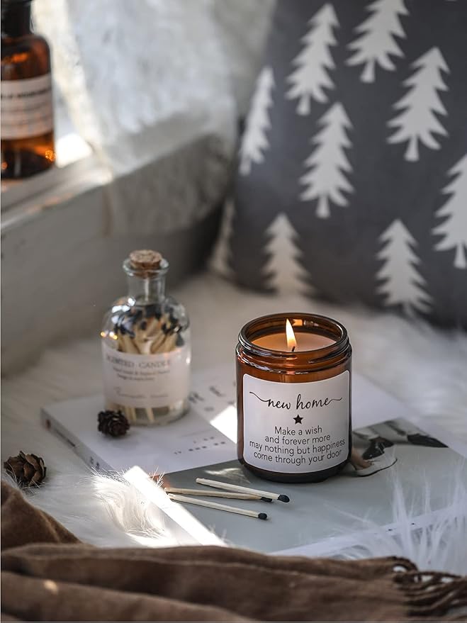 House Warming Gifts New Home, New Home Candle,Gifts for Women,House Warming Gift for Women and Men,Gift for Home Buyers, New Homeowner,Sandalwood & Rose Scented Candle,7oz
