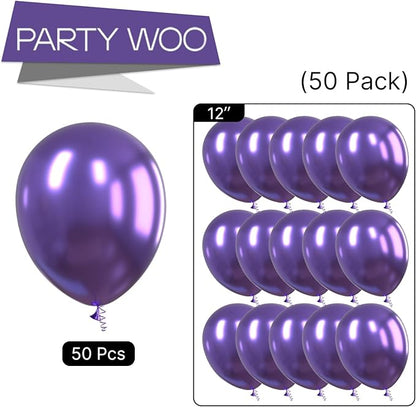 PartyWoo Metallic Purple Balloons 50pcs 12 Inch Chrome Purple Latex Helium Balloons for Mardi Gras Graduation Wedding Bachelorette Baby Shower Anniversary Birthday Party Decorations Purple-G105