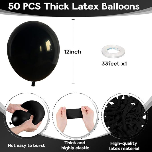 Black Balloons 12 Inch, 50Pcs Black Balloon Matte Black Latex Balloons for Arch Black Party Helium Balloons for Birthday Wedding Baby Shower Halloween New Year Graduation Party Decorations