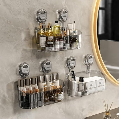 No-Drill Bathroom Suction Storage Box – Large Capacity & Strong Load-Bearing,Corrugated Suction Cup Storage Holder,No Drill Hanging Mount Holder Bathroom Organizers And Storages Shelf (2PCS-B)