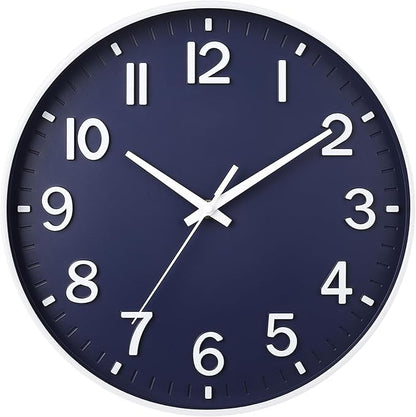 HZDHCLH Wall Clocks Battery Operated,Wall Clock Navy Blue,12 inch Wall Clock Silent Non Ticking Modern 3D Numbers for Kitchen Bedroom Living Room Office Classroom Decor