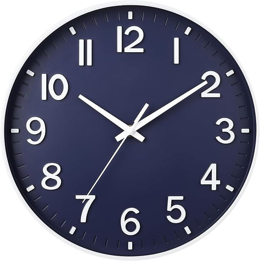 HZDHCLH Wall Clocks Battery Operated,Wall Clock Navy Blue,12 inch Wall Clock Silent Non Ticking Modern 3D Numbers for Kitchen Bedroom Living Room Office Classroom Decor