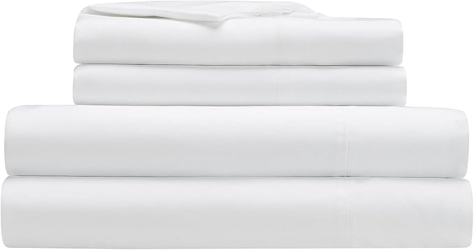 Serta Simply Clean Super Soft Hypoallergenic Stain Resistant Deep Pocket 4 Pieces Solid Bed Sheet Set, Full, White