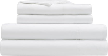 Serta Simply Clean Super Soft Hypoallergenic Stain Resistant Deep Pocket 4 Pieces Solid Bed Sheet Set, Full, White