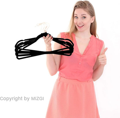 MIZGI Premium Velvet Hangers (60 Pack) Heavy Duty- Non Slip Felt Hangers - Velvet Suit Hanger Black - Rose Gold Hooks,Space Saving Clothes Hanger