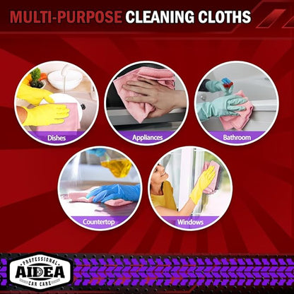 AIDEA Microfiber Cleaning Cloth Pink 10PK, Microfiber Towels for Cars, Premium Car Cloths, Dusting Cloth Lint Free Cleaning Rags for SUVs, House, Kitchen, Window, Workshops,12×12"