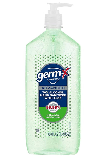 Germ-X Advanced Hand Sanitizer with Aloe and Vitamin E, 1 Liter, Less Drying Moisturizing Gel, No Rinse Formula, Pump Bottle