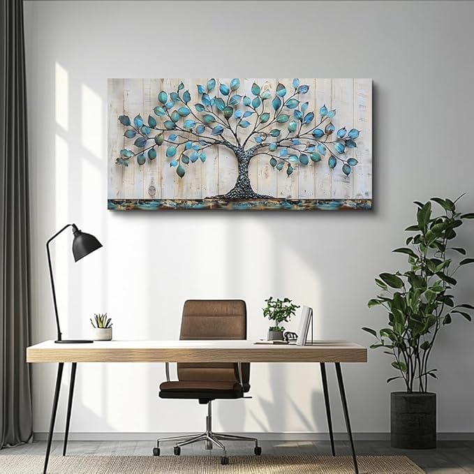 QIYILEXWART Large Wall Decor For Living Room Canvas Wall Art For Office Modern Wall Decorations For Bedroom Green Tree Landscape Painting Abstract Pictures Artwork Room Home Decor 24x48 In
