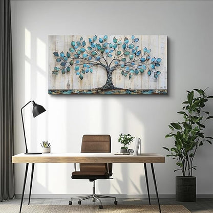 QIYILEXWART Large Wall Decor For Living Room Canvas Wall Art For Office Modern Wall Decorations For Bedroom Green Tree Landscape Painting Abstract Pictures Artwork Room Home Decor 24x48 In