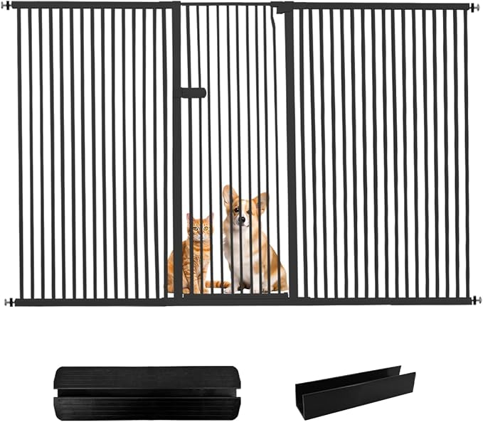 Lumizone Extra Tall Cat Gate 55.12" High Pressure Mounted Extra Wide 2025 New (17 Sizes) 1.37" Gap No Drilling Auto-Close One-Handed Operation Tall Pet Gate for Dogs(Black, 55.12" H x 92.72"-96.85" W)