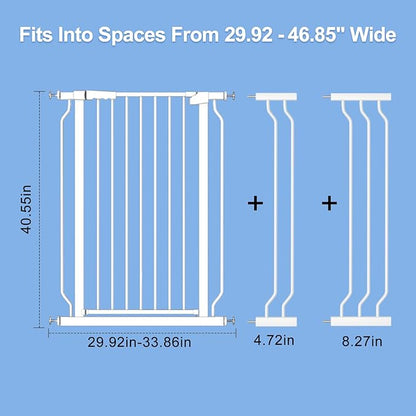 WAOWAO Extra Tall 40.55" Baby Gate 29.92-46.85" Wide Pressure Mounted Walk Through Swing Auto Close Safety White Metal Toddler Child Dog Pet for Indoor Stairs,Doorways,Kitche