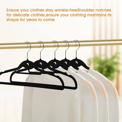Velvet Clothing Hangers Slim Stackable Non-Slip Black Suit Hanger Space Saving Clothes Hanger Heavy Duty Adult Hangers with 360°Swivel Hook Pack of 20