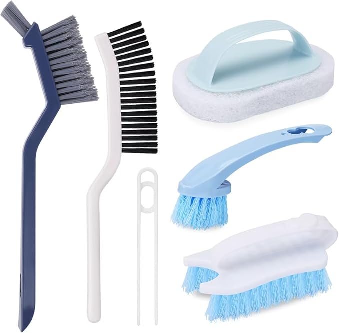 Cleaning Brush Set for Household Use, Scrub Brush, Bathroom Cleaning Brushes, Crevice Cleaning Brush for Bathroom, Floor, Tub, Shower and Kitchen Surface (4 PCS)