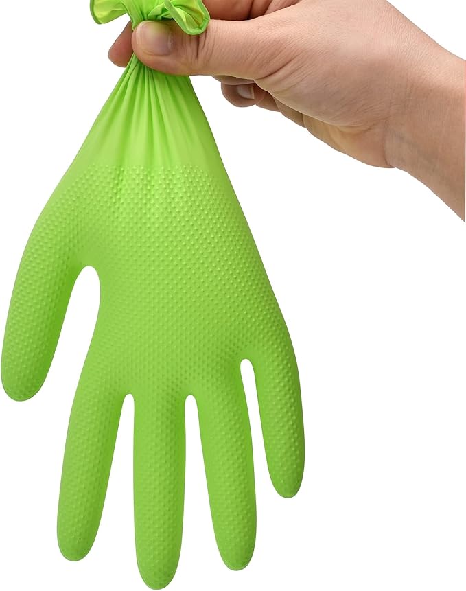 TitanFlex Heavy Duty Industrial Nitrile Gloves with Raised Diamond Texture, 8-mil, Latex Free, Powder Free (Green/Dark Green)
