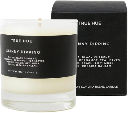 True Hue | Luxury Highly Scented Candle | Premium Soy Wax Blend | 7.75 oz | 40-50 Hour Burn Time | Cotton Wick | Natural Candles | Glass (Skinny Dipping)