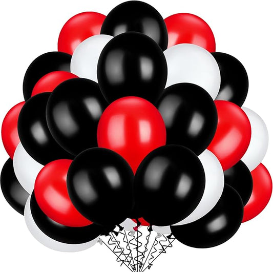 TecUnite 100 Pcs Red Black White Latex Balloons 13 Inch Colorful Round Balloons for Wedding Birthday Festival Racing Car Poker Card Party Decoration